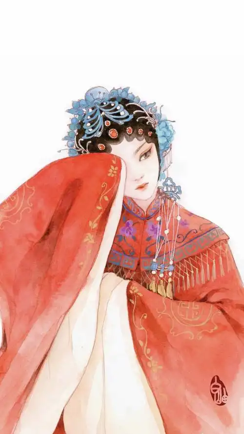 手绘古风美女唯美高清手机壁纸