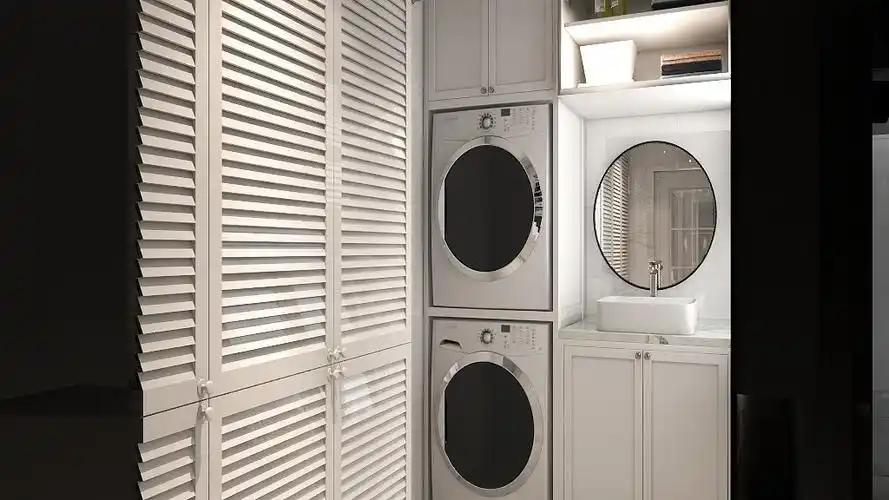 洗衣机嵌入式设计十分美观,节省了室内空间,实用方便,便于清洁.