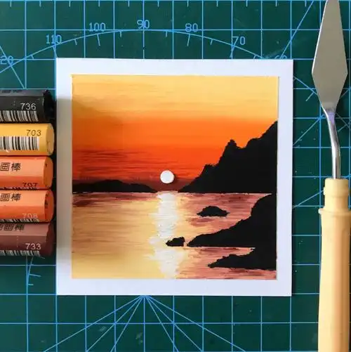 油画棒暮色晚霞附步骤及色号