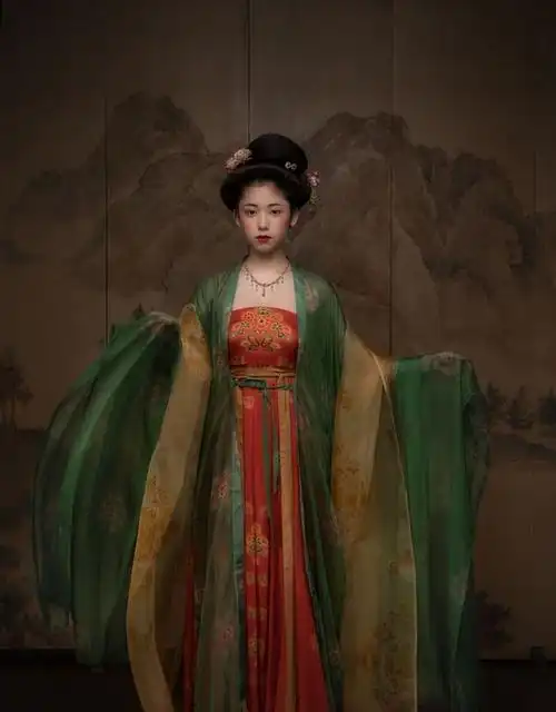 山涧武曌唐制齐胸襦裙大袖衫诃子裙真丝夏季簪花仕女图汉服出租淘宝网