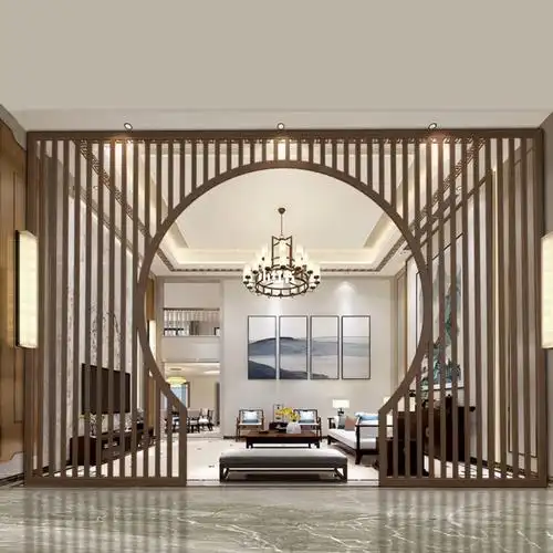 新中式轻奢客厅月洞门不锈钢屏风隔断月亮门