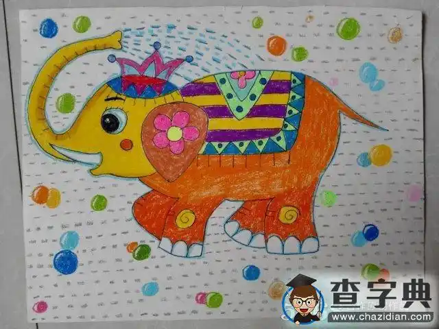 大象给自己洗澡动物主题画优秀作品欣赏