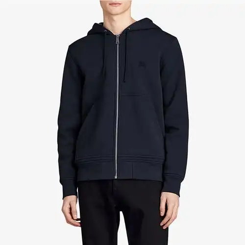 burberry/博柏利 18秋冬男士服装新款外套 黑色混纺连帽拉链休闲运动