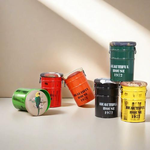 油漆桶凳子网红创意铁皮桶凳工业风圆桶收纳储物换鞋餐厅酒吧凳