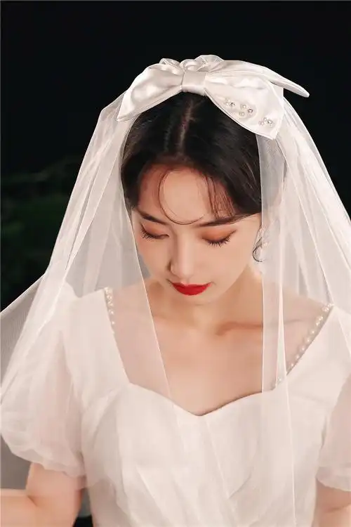 新娘结婚婚庆头纱 婚纱礼服蝴蝶小纱 拍照写真蝴蝶结造型纱