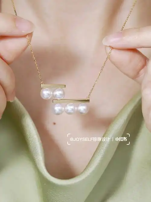 双层平衡木项链78akoya珍珠