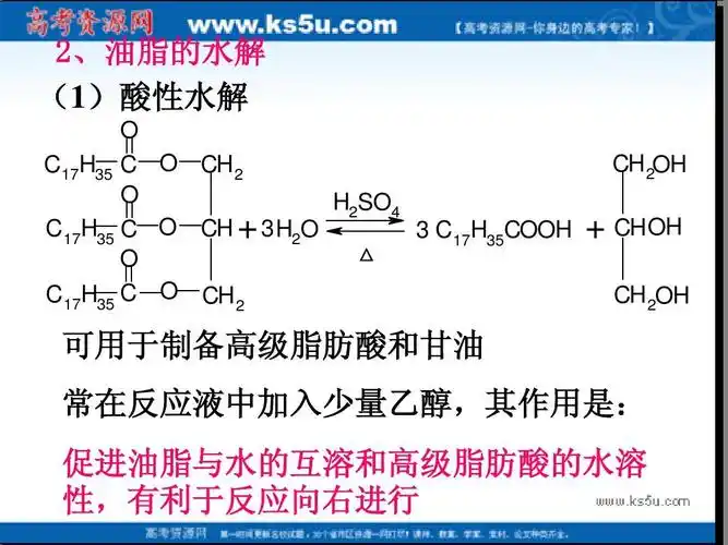 新人教版选修1《化学与生活》全套课件 2,油脂的水解 (1)酸性水解 o
