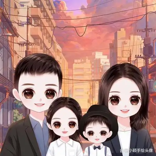 卡通全家福头像,一家四口漫画风手绘图片,可爱有个性