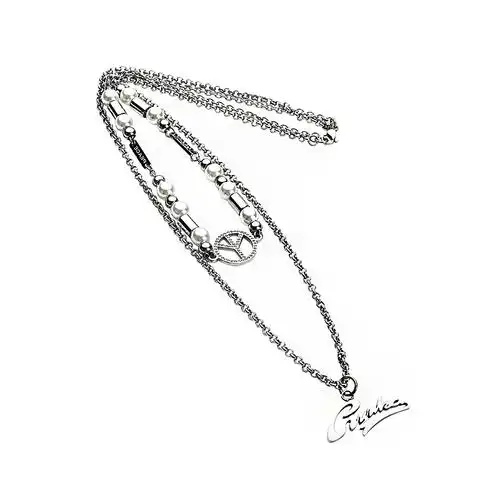 guuka潮牌珍珠项链21新款嘻哈反战设计百搭情侣叠戴项链ins冷淡风