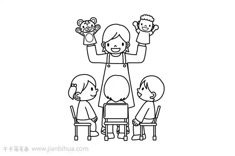 幼儿园简笔画认真听讲乖宝宝