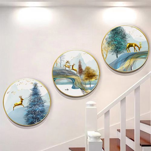 楼梯装饰画楼道间口复式别墅走廊过道玄关壁画客 a款 圆形直径30*30