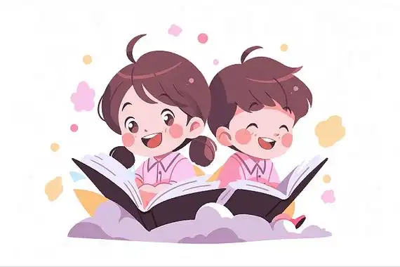 孩童开心读书卡通ai插画