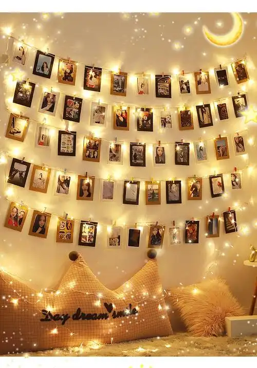 照片墙免打孔ins网红照片墙装饰麻绳夹子相片相框挂墙免打孔创意房间