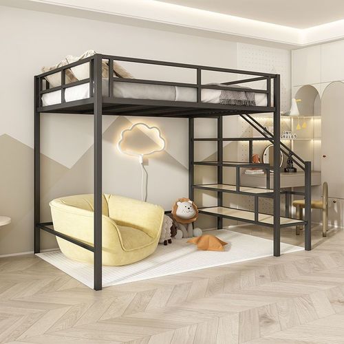 铁艺高架床下二层上层小户型省空间阁楼上公寓卧室铁架床