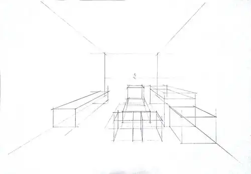 客厅空间一点透视黑白效果绘制步骤图.