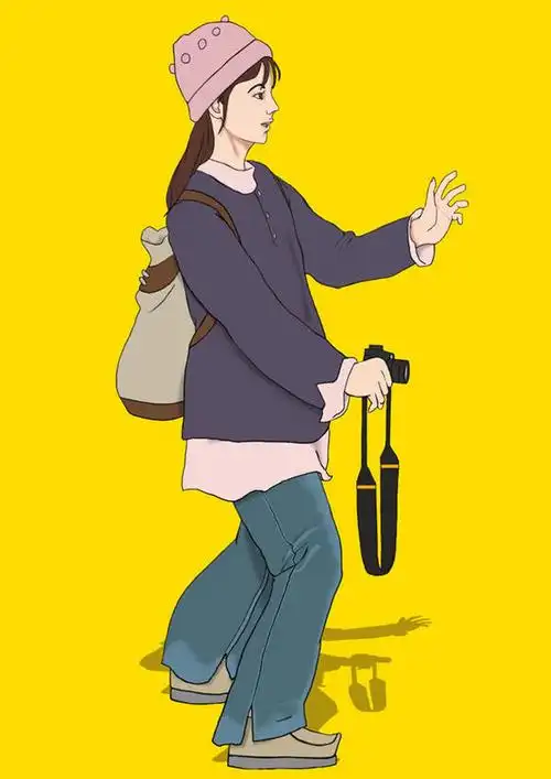 西方人,一个人,无人,站,举,竖图,插画,室内,白天,侧面,旅游,度假,数码