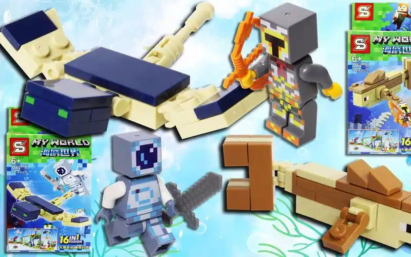 我的世界积木海底的鳕鱼与幻翼拼装玩具鳕鱼乐园