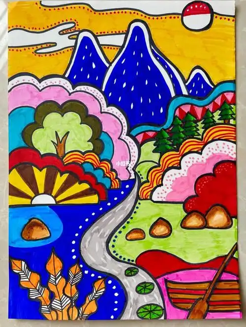 马克笔手绘  #马克笔儿童画  #儿童画  #画画  #马克笔风景