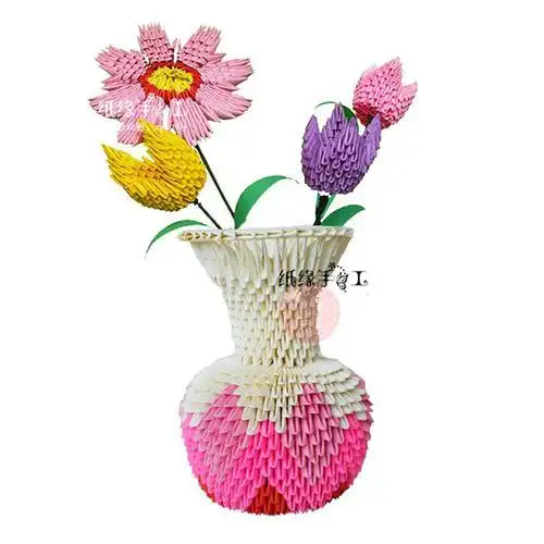 折纸三角插花瓶材料包 diy 纸缘手工三角插花瓶经典渐变色花瓶折纸