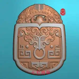 回纹兽面无事牌精雕图jdp灰度图bmp浮雕图玉雕仿古双龙平安牌9579