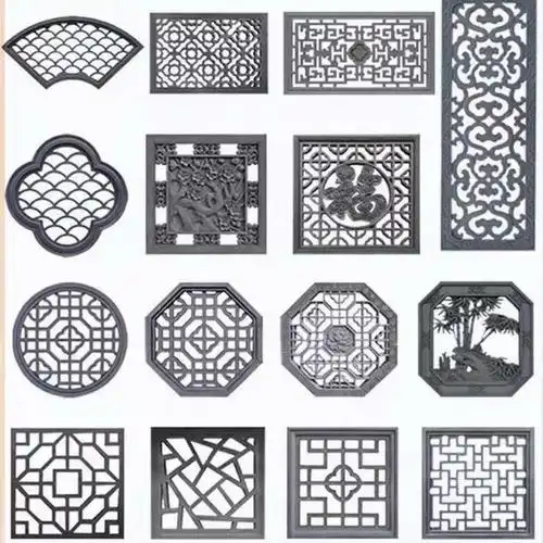 中式庭院防古古建砖雕扇形梅兰竹菊镂空窗花围墙装饰挂件水泥花窗更多