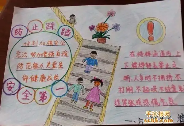 安全上下楼梯手抄报小学简笔画