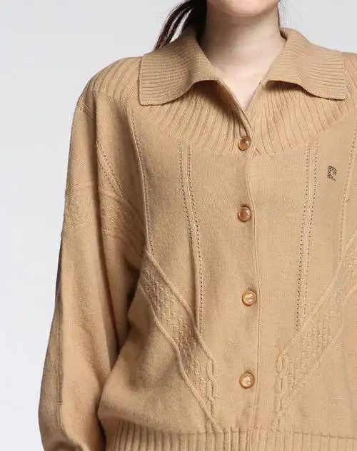 女款100%山羊绒翻领浅棕色长袖外套