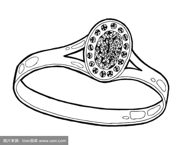 手绘戒指首饰.戒指与钻石素描风格矢量插图.