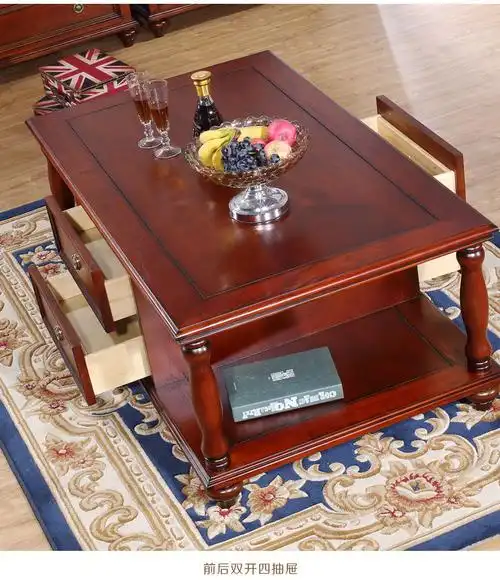 爱喆家美式乡村实木茶几客厅小户型红椿木复古田园茶几电视柜组合