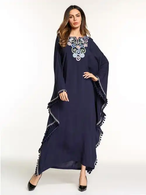 5794# 实拍 中东穆斯林针织荷叶边绣花长裙连衣裙长袍女装