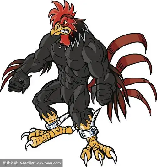 肌肉卡通公鸡吉祥物咬牙