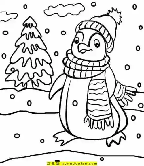 10张带着小领带的绅士企鹅动物涂色图片-红豆饭小学生简笔画大全