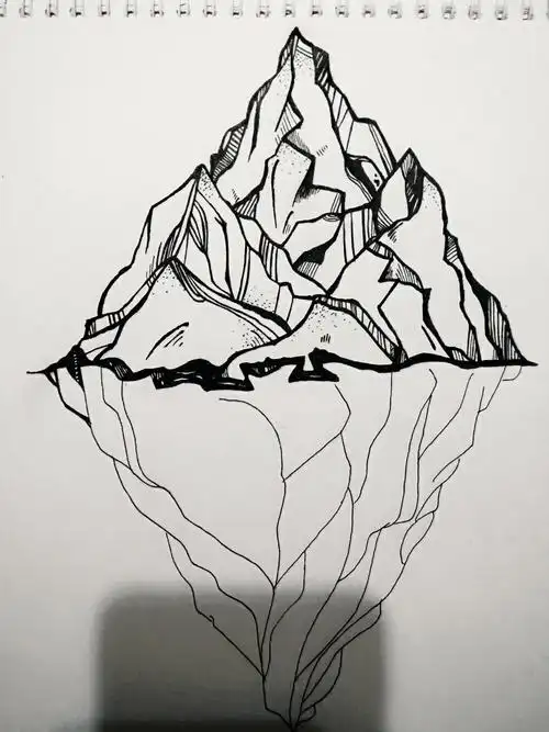 自学画画-冰山‖黑白简笔画(有步骤)_简笔画_画画_万物皆可画_知识