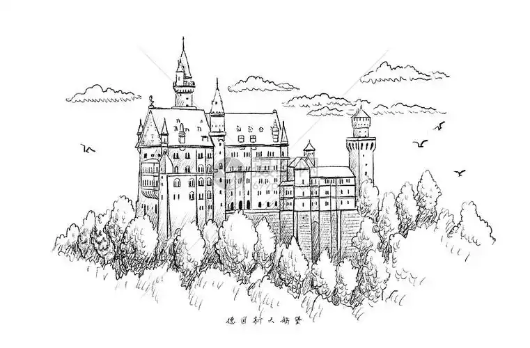 德国新天鹅堡速写插画图片下载-正版图片401692611-摄图网