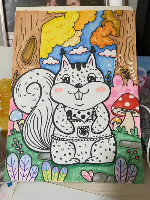 可爱的小松鼠马克笔儿童画