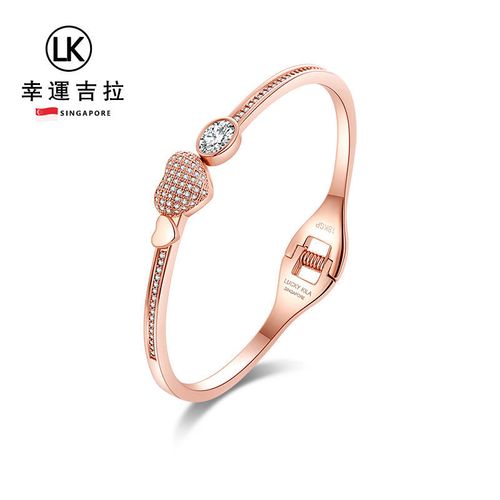幸运吉拉lucky kil轻奢双心弹簧镶钻手镯女开口镀18k金时尚手环