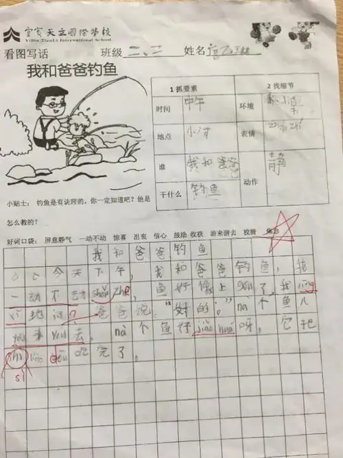 小二班看图写话之《我和爸爸钓鱼》
