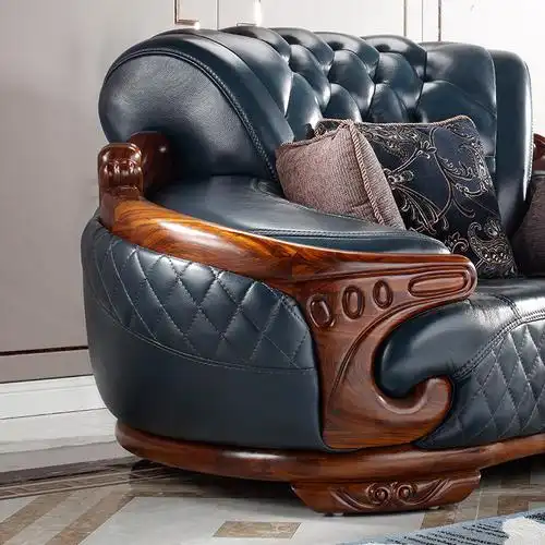 豪华欧式真皮沙发组合闪电客客厅大户型别墅乌金木家具全木花弧形t3