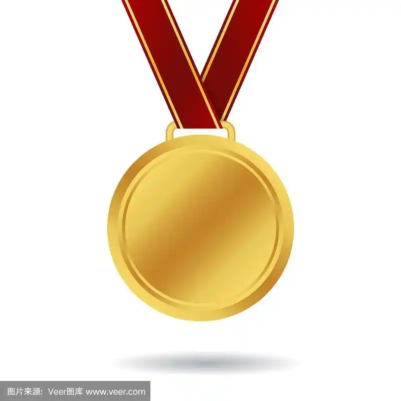 真实的金牌模型.在孤立的背景上授予获奖者一枚带丝带的金牌.