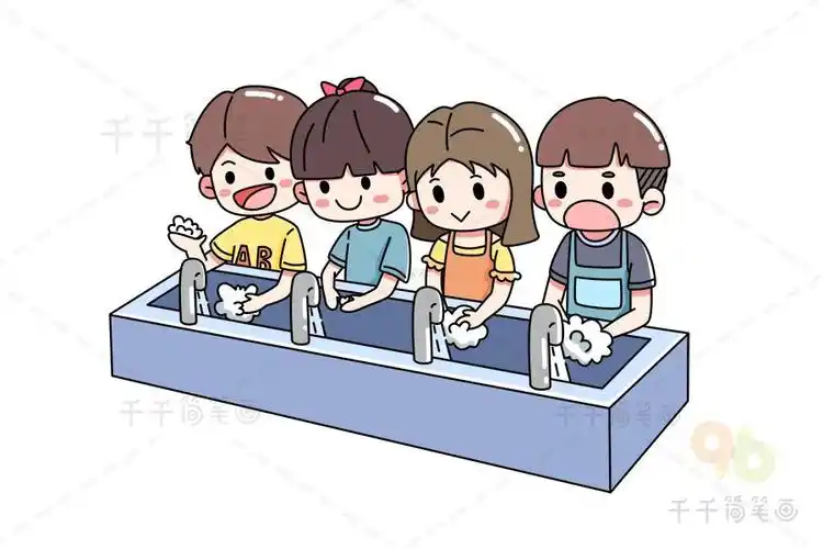 小朋友排队洗手简笔画