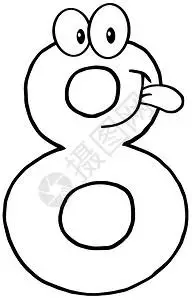 数字8黑色概列第8个卡通马斯科特字符插画