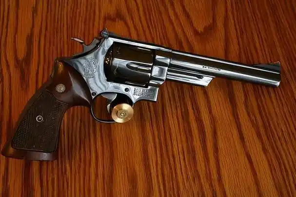 44英寸史密斯·韦森m29型左轮手枪天亮后,睡醒的警察们这才发现事情