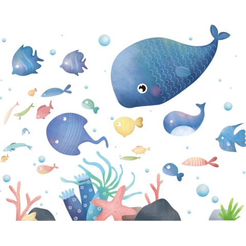 卡通海底世界贴画儿童房幼儿园墙面装饰布置材料海洋墙贴小鱼贴纸
