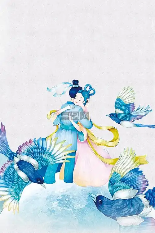 七夕传统情人节牛郎织女手绘纹理灰色背景