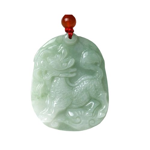 a货翡翠玉麒麟吊坠 男女款招财瑞兽玉麒麟牌子玉坠挂件 开光麒麟