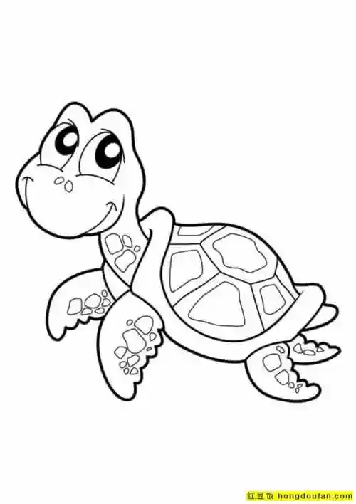 12张带着很多小细节的可爱海龟海底世界涂色简笔画-红豆饭小学生简笔