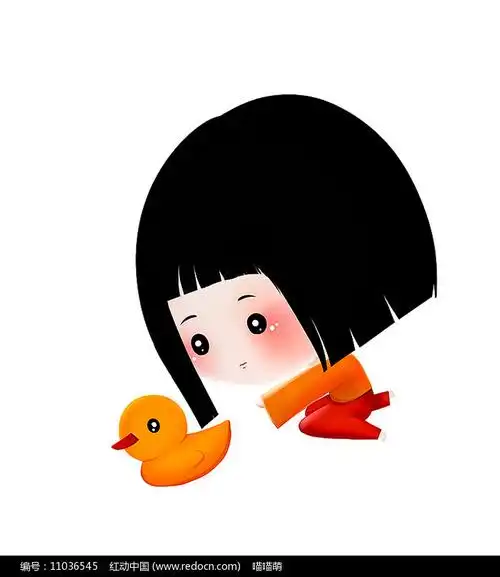 原创可爱卡通小女孩玩小黄鸭