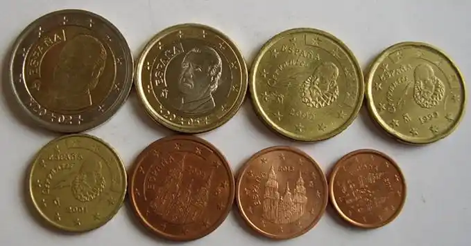 欧洲钱币西班牙8枚硬币欧元版(大图展示)