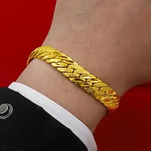 新款沙金手链男士轻奢韩版潮磨砂个性越南正品镀24k999黄金色首饰