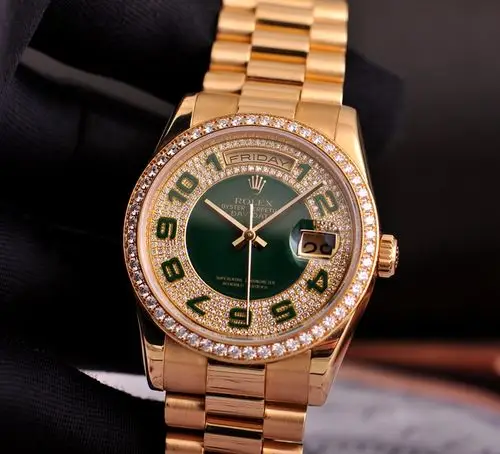 奢华18k金rolex劳力118238绿盘翡翠镶钻满天星双历全自动机械男表